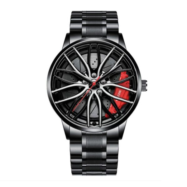 Exquisite Car Wheel Rim Hub Design Stainless Steel Quartz Watch for Men