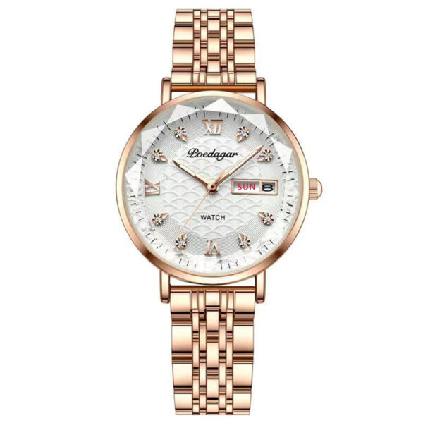 POEDAGAR Rose Gold Diamond-Encrusted Watch