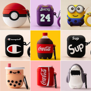 “Colorful Cartoon and Branded Silicone AirPods Protective Cases – Pokéball, Lakers, Minion, Coca-Cola, Boba Tea, and more by TML Mart Pakistan”