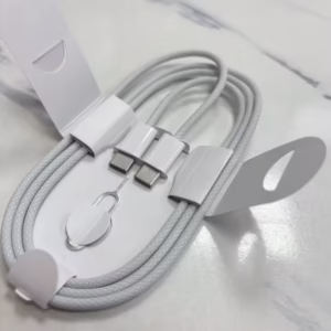 “Braided USB-C to USB-C Charging Cable with SIM Ejector Tool – Fast Charging Cable in Bulk Packaging by TML Mart Pakistan”