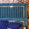Royal Luxe Velvet Bed Headboard – Navy Blue with Golden Trim