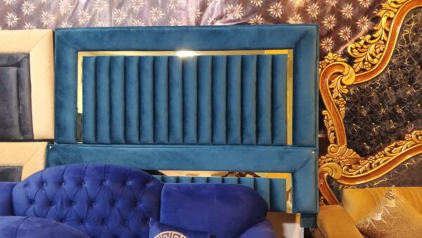 Royal Luxe Velvet Bed Headboard – Navy Blue with Golden Trim