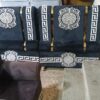 Imperial Black Velvet Bed Headboard – Greek Border Design with Gold Accents