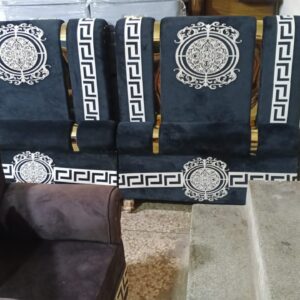 Imperial Black Velvet Bed Headboard – Greek Border Design with Gold Accents