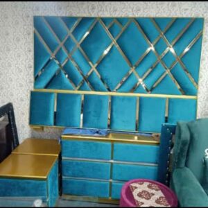 Royal Teal Velvet Bed Set with Gold Detailing & Storage Units