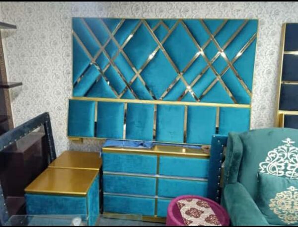 Royal Teal Velvet Bed Set with Gold Detailing & Storage Units