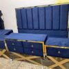 Luxury Blue Velvet Bed Set with Golden Base & Storage Drawers