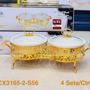 Twin Casserole Set with Metal Stand – Elegant Hotpot Server (2-Piece)