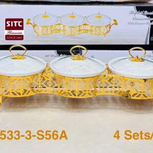 Triple Oval Casserole Set with Warmer Stand – 3-Piece