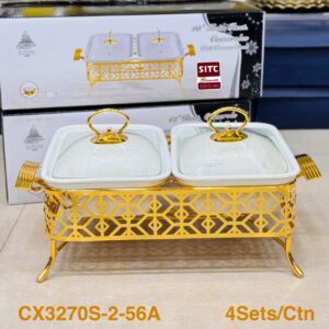Twin Square Casserole Set with Stand – 2-Piece