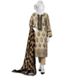 Women Beige Jacquard 2 Pc Stitched Suit (Shirt/Trouser)