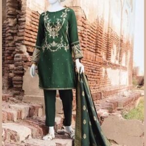 Women Beige Jacquard 2 Pc Stitched Suit (Shirt/Trouser)